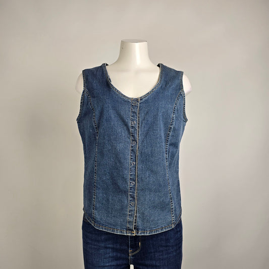 Vintage Y2k Cotton Ginny Denim Vest Size M Snap Front Stretch Jean Top 90s
