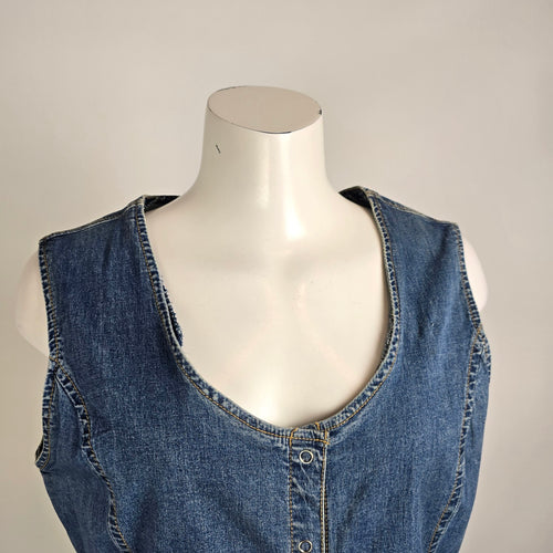 Vintage Y2k Cotton Ginny Denim Vest Size M Snap Front Stretch Jean Top 90s