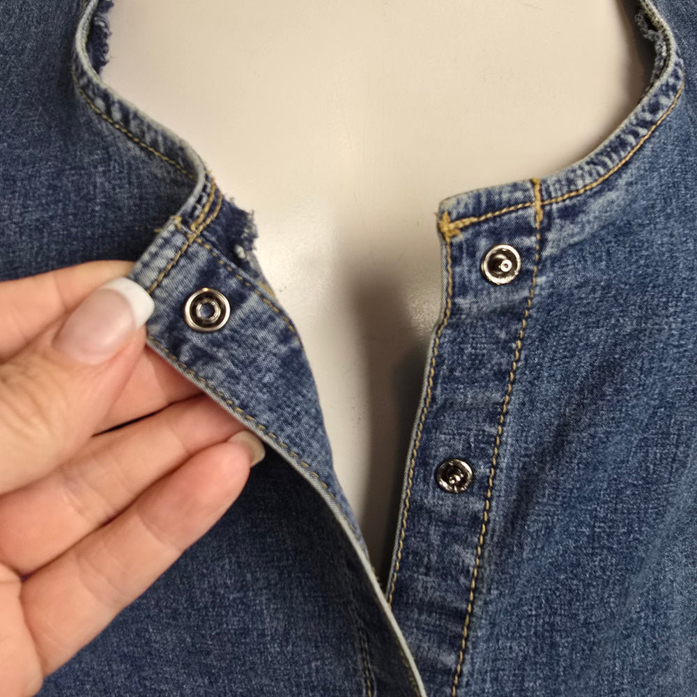 Vintage Y2k Cotton Ginny Denim Vest Size M Snap Front Stretch Jean Top 90s