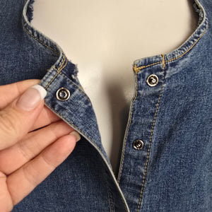 Vintage Y2k Cotton Ginny Denim Vest Size M Snap Front Stretch Jean Top 90s