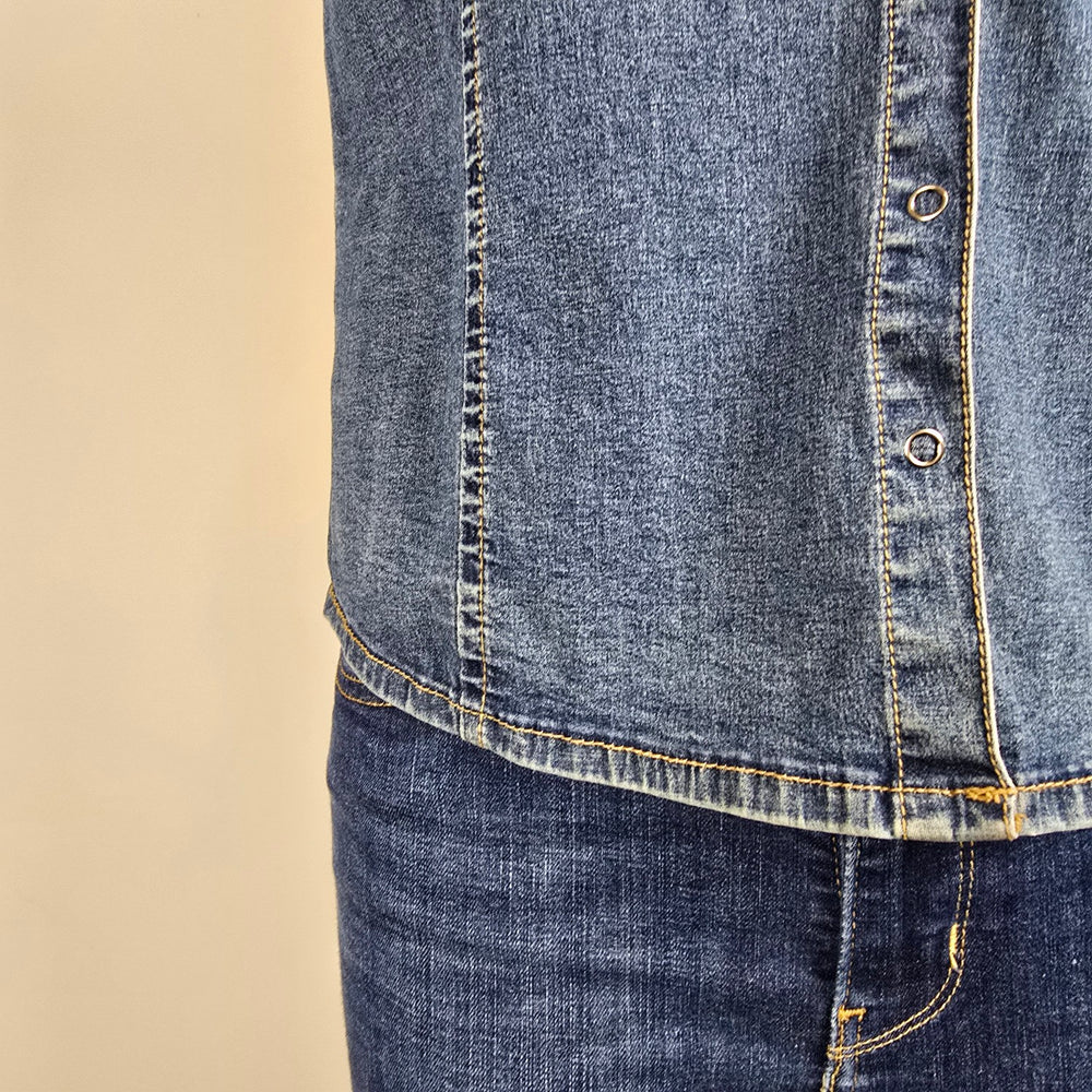 Vintage Y2k Cotton Ginny Denim Vest Size M Snap Front Stretch Jean Top 90s