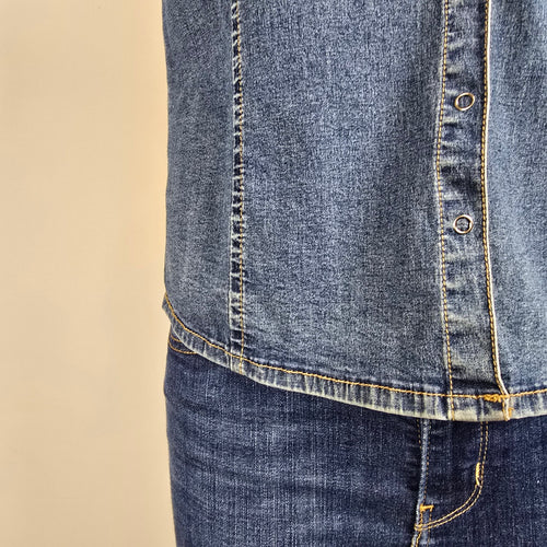 Vintage Y2k Cotton Ginny Denim Vest Size M Snap Front Stretch Jean Top 90s
