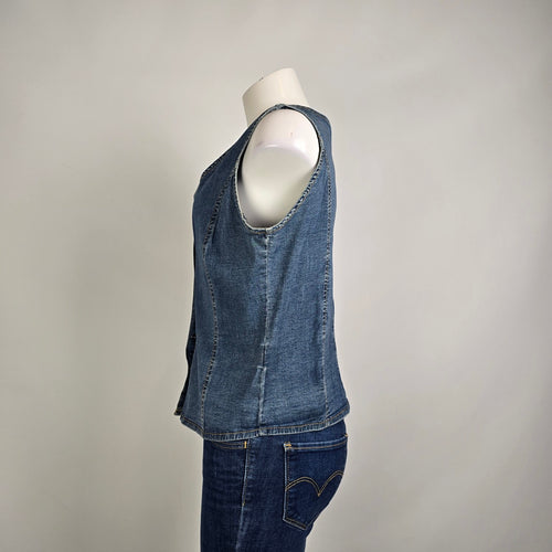 Vintage Y2k Cotton Ginny Denim Vest Size M Snap Front Stretch Jean Top 90s