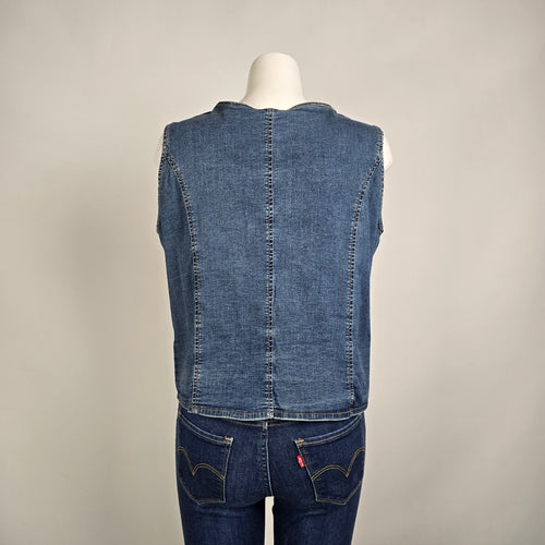 Vintage Y2k Cotton Ginny Denim Vest Size M Snap Front Stretch Jean Top 90s