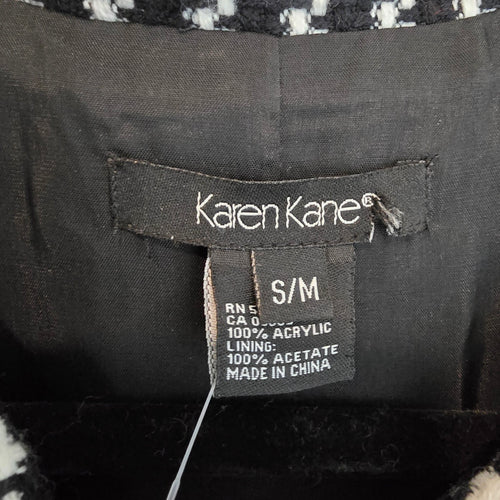 Karen Kane Houndstooth Coat Cape Style Jacket Black White S/M