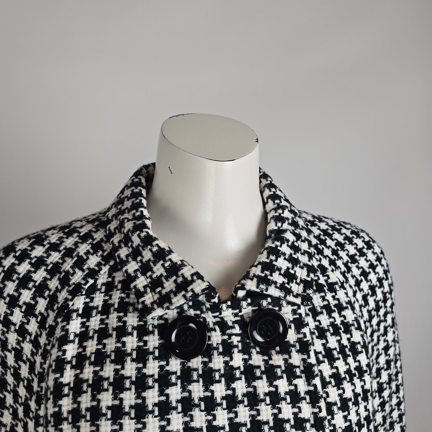 Karen Kane Houndstooth Coat Cape Style Jacket Black White S/M