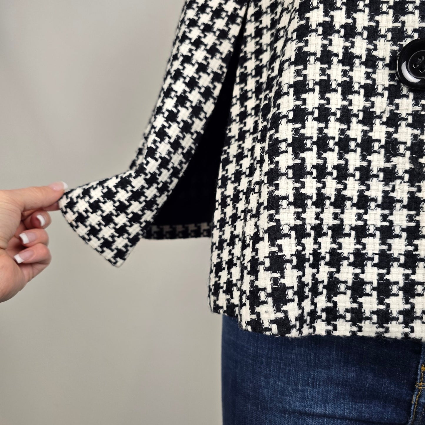 Karen Kane Houndstooth Coat Cape Style Jacket Black White S/M