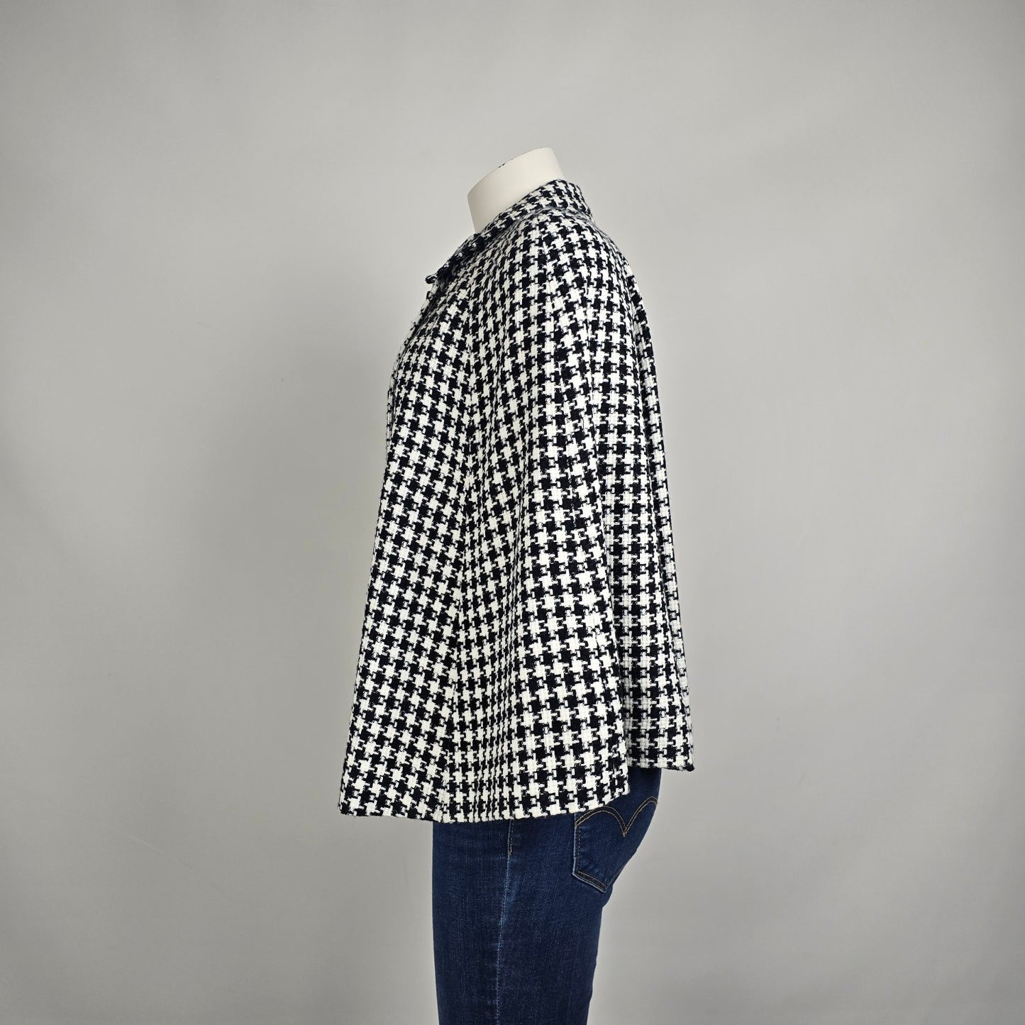 Karen Kane Houndstooth Coat Cape Style Jacket Black White S/M