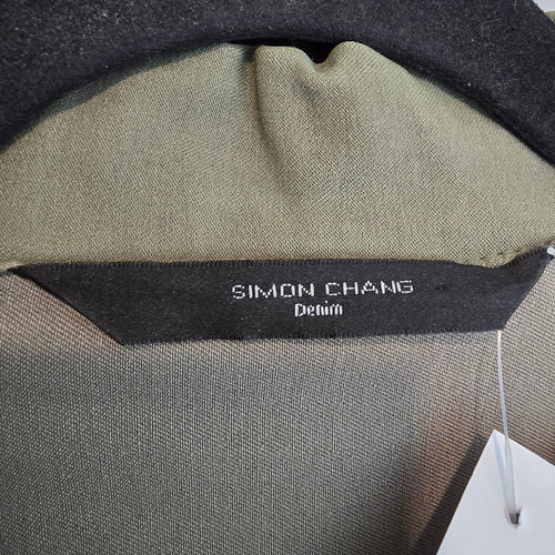 Simon Chang Jacket Olive Green Stretch Size 8  Button Front Fitted