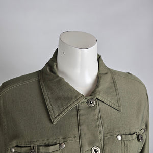 Simon Chang Jacket Olive Green Stretch Size 8  Button Front Fitted