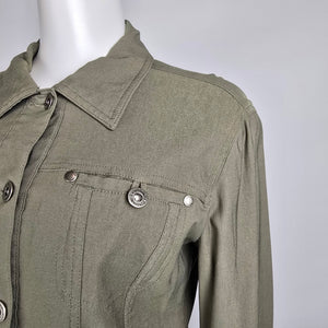 Simon Chang Jacket Olive Green Stretch Size 8  Button Front Fitted