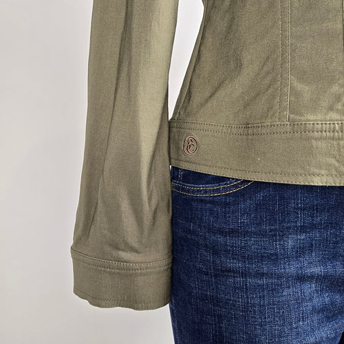 Simon Chang Jacket Olive Green Stretch Size 8  Button Front Fitted