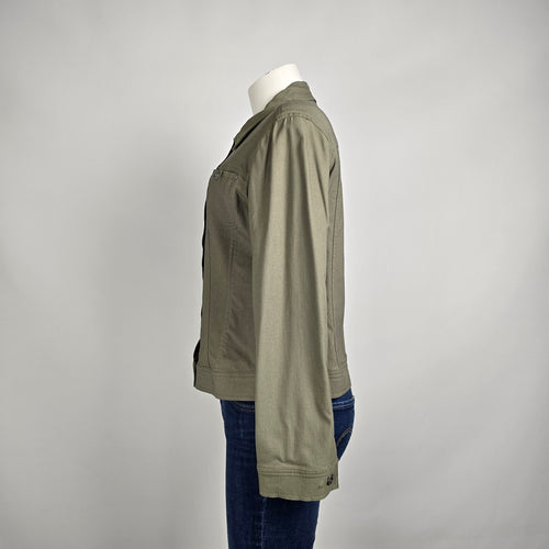 Simon Chang Jacket Olive Green Stretch Size 8  Button Front Fitted