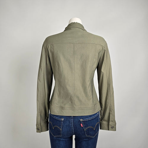 Simon Chang Jacket Olive Green Stretch Size 8  Button Front Fitted