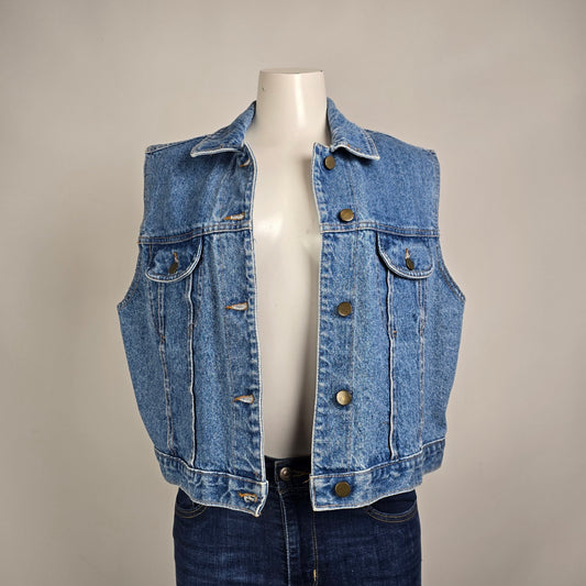 Roughwear Blues Denim Vest Size L Vintage Cropped Jean Jacket Made in Canada