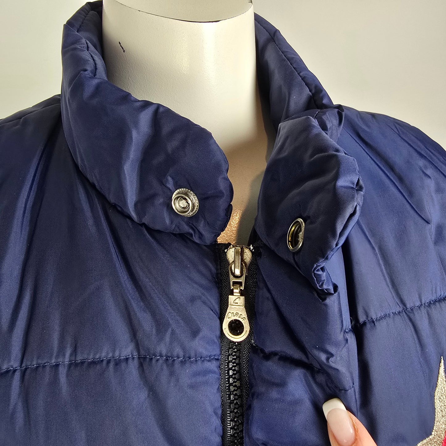 Vintage Cersa Puffer Vest Women’s Blue Quilted Logo Snap Front Size M
