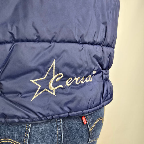 Vintage Cersa Puffer Vest Women’s Blue Quilted Logo Snap Front Size M