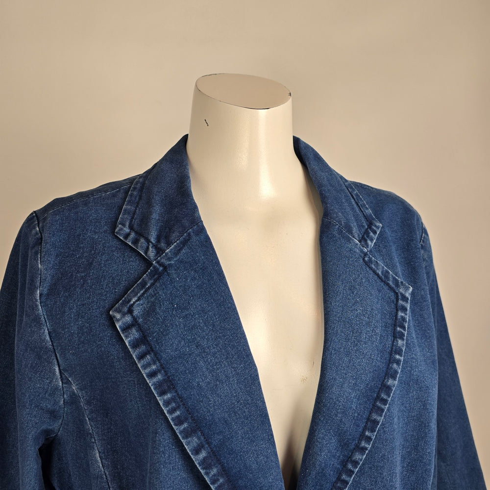 Joan Rivers Denim Blazer Stretch Jean Jacket 3/4 Sleeve Casual Size XL