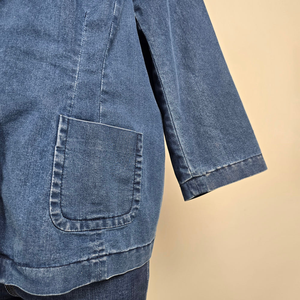 Joan Rivers Denim Blazer Stretch Jean Jacket 3/4 Sleeve Casual Size XL