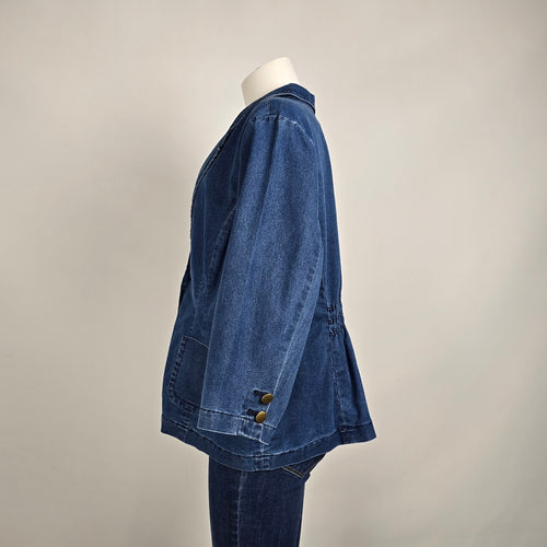 Joan Rivers Denim Blazer Stretch Jean Jacket 3/4 Sleeve Casual Size XL