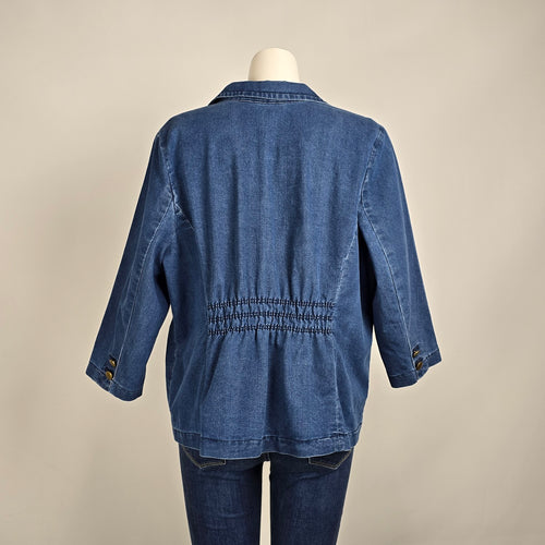 Joan Rivers Denim Blazer Stretch Jean Jacket 3/4 Sleeve Casual Size XL