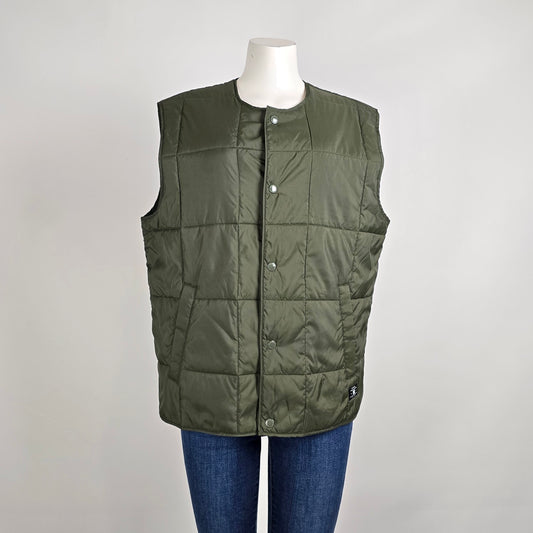 DC Quilted Puffer Vest Olive Green Snap Front Insulated Size L