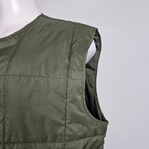 DC Quilted Puffer Vest Olive Green Snap Front Insulated Size L