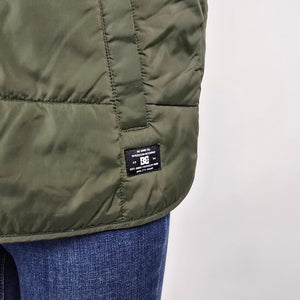 DC Quilted Puffer Vest Olive Green Snap Front Insulated Size L