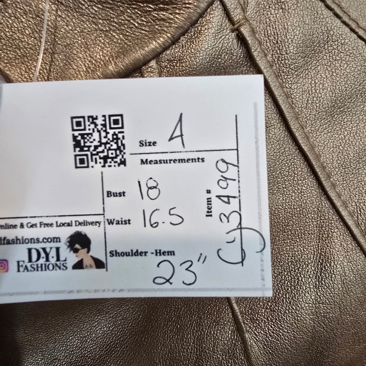 Carlisle Gold Leather Jacket Metallic Ruffle Cuff Statement Blazer Size 4