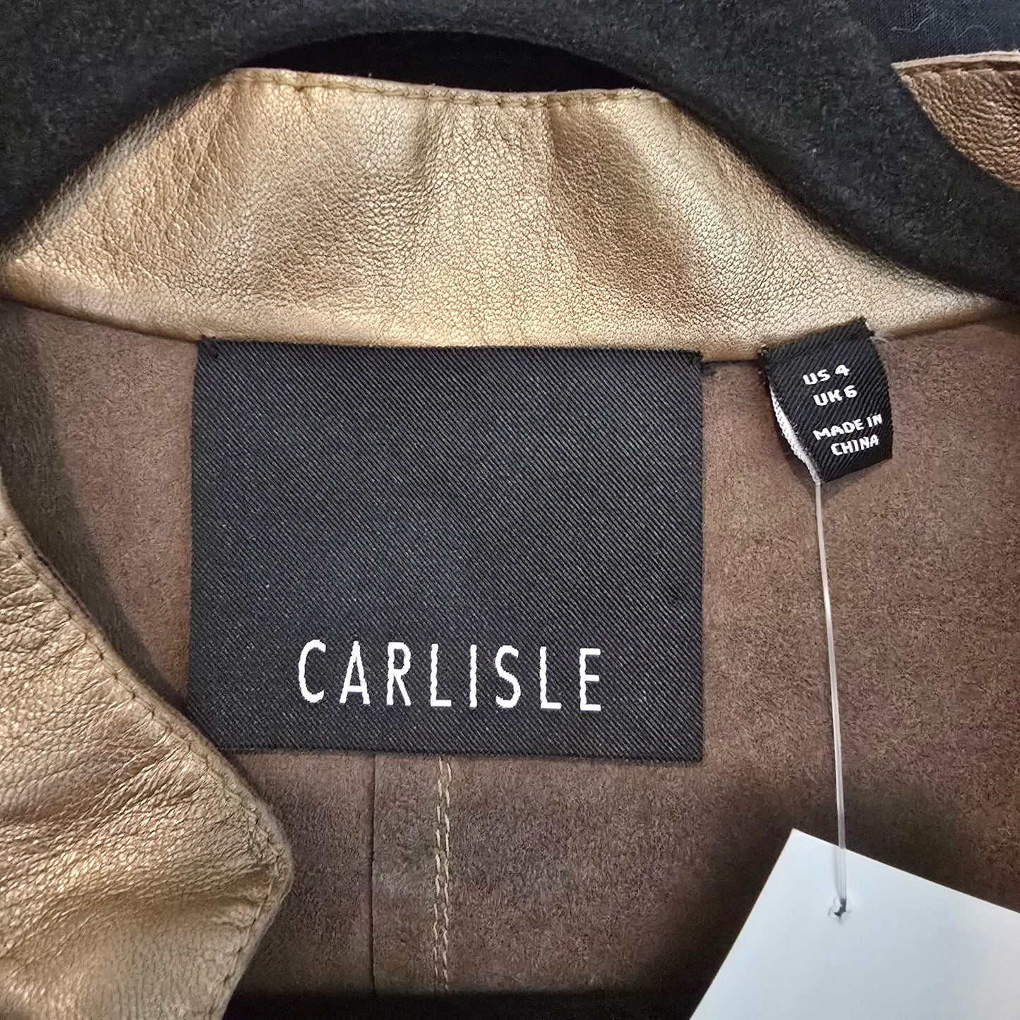 Carlisle Gold Leather Jacket Metallic Ruffle Cuff Statement Blazer Size 4