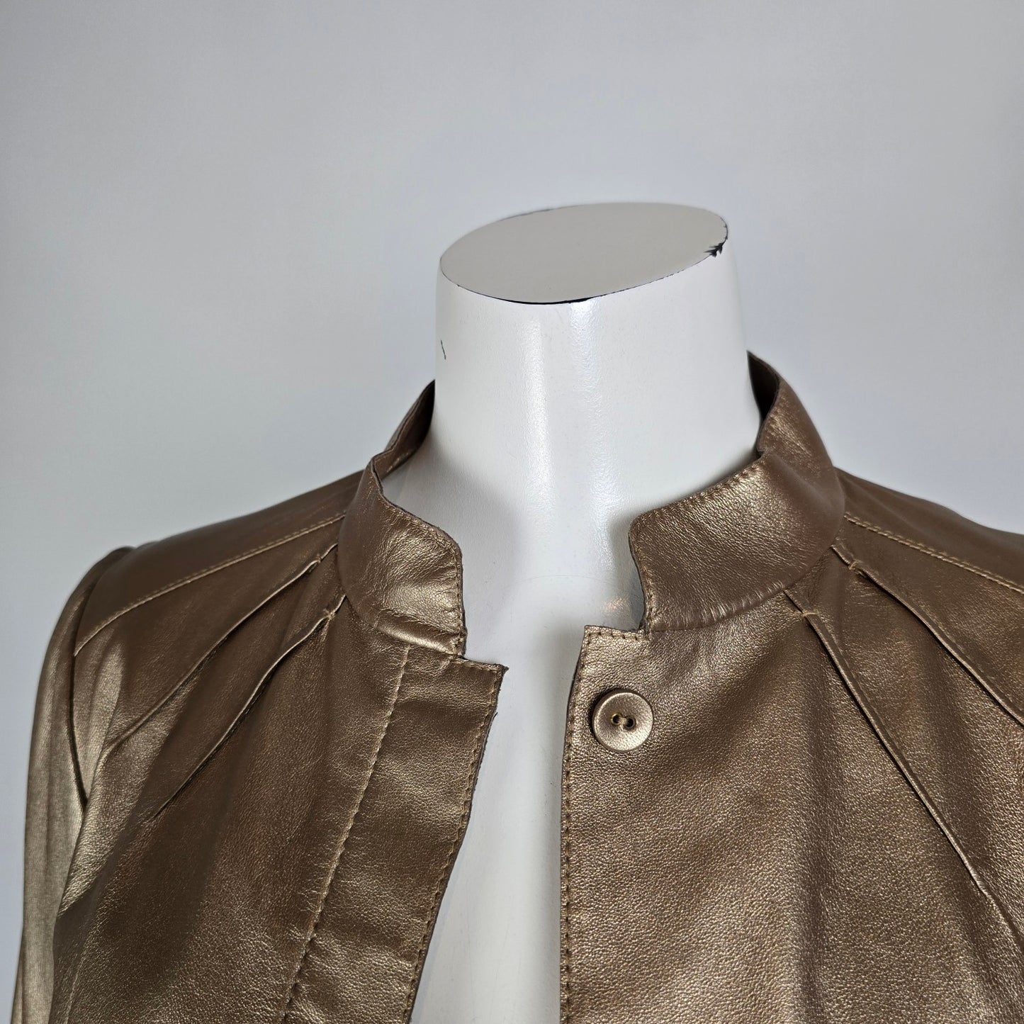 Carlisle Gold Leather Jacket Metallic Ruffle Cuff Statement Blazer Size 4