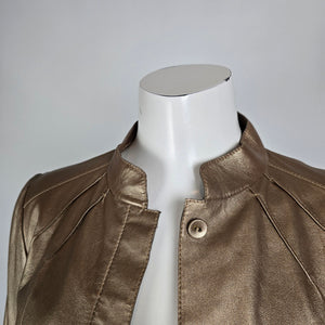 Carlisle Gold Leather Jacket Metallic Ruffle Cuff Statement Blazer Size 4