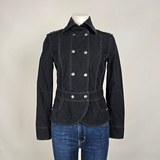 Mexx Black Military Jacket Double Breasted Structured Cotton Blend Size 6