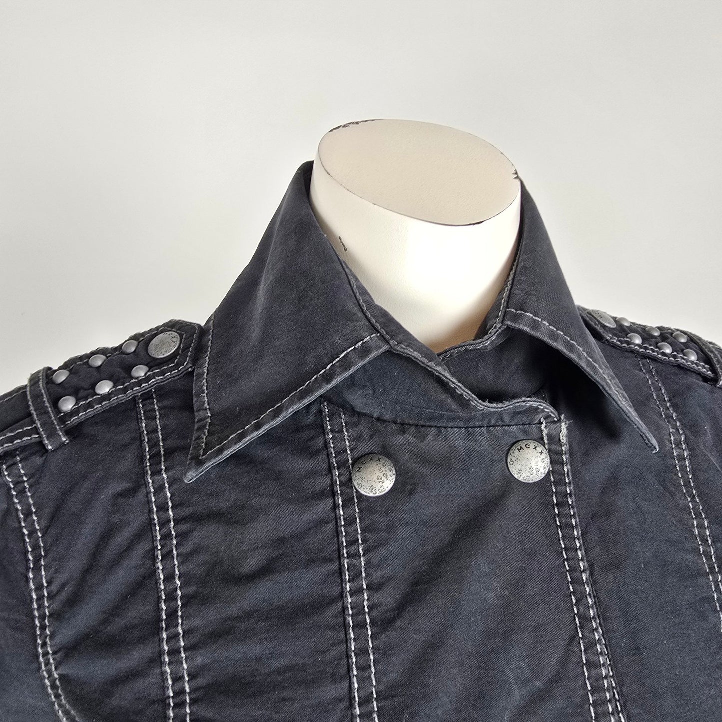 Mexx Black Military Jacket Double Breasted Structured Cotton Blend Size 6