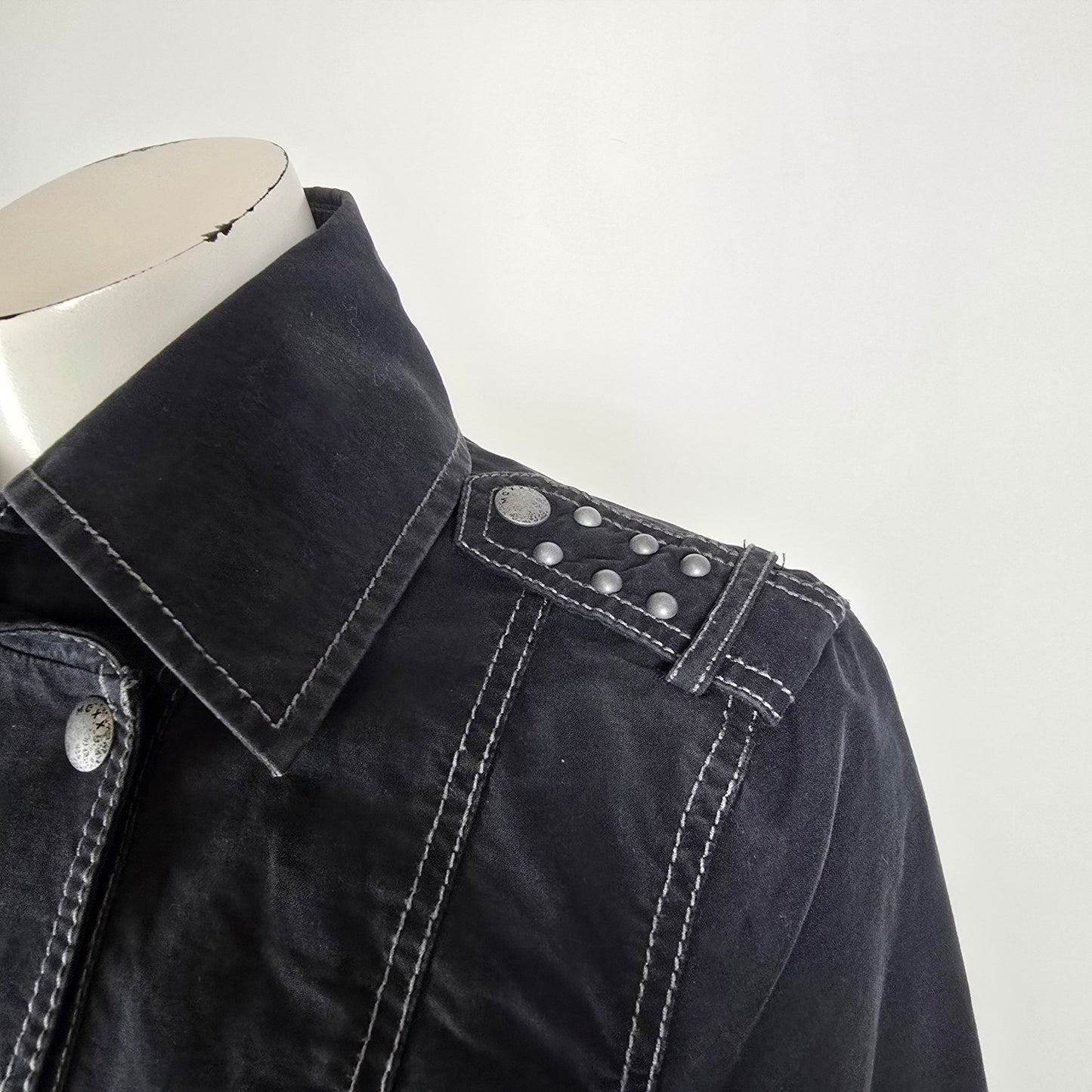 Mexx Black Military Jacket Double Breasted Structured Cotton Blend Size 6