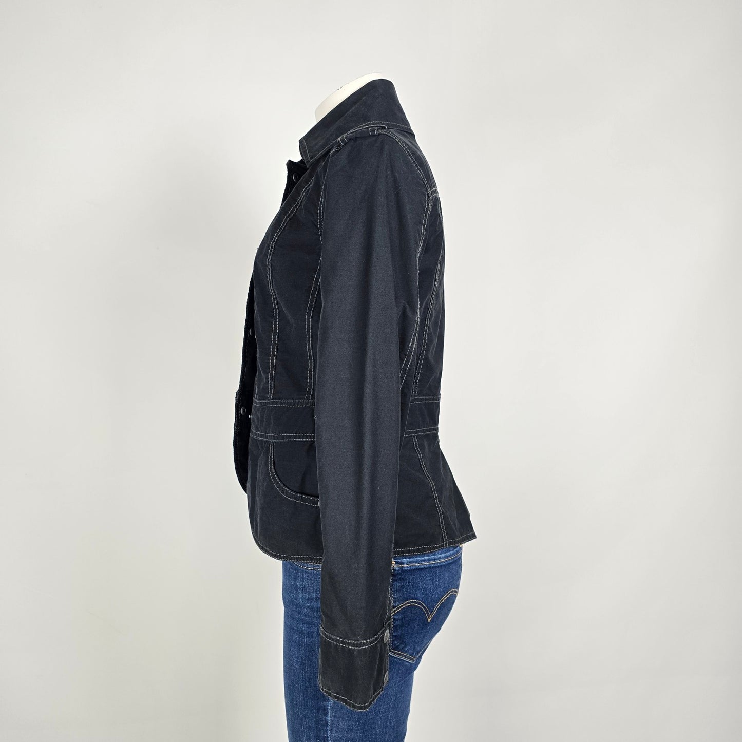 Mexx Black Military Jacket Double Breasted Structured Cotton Blend Size 6