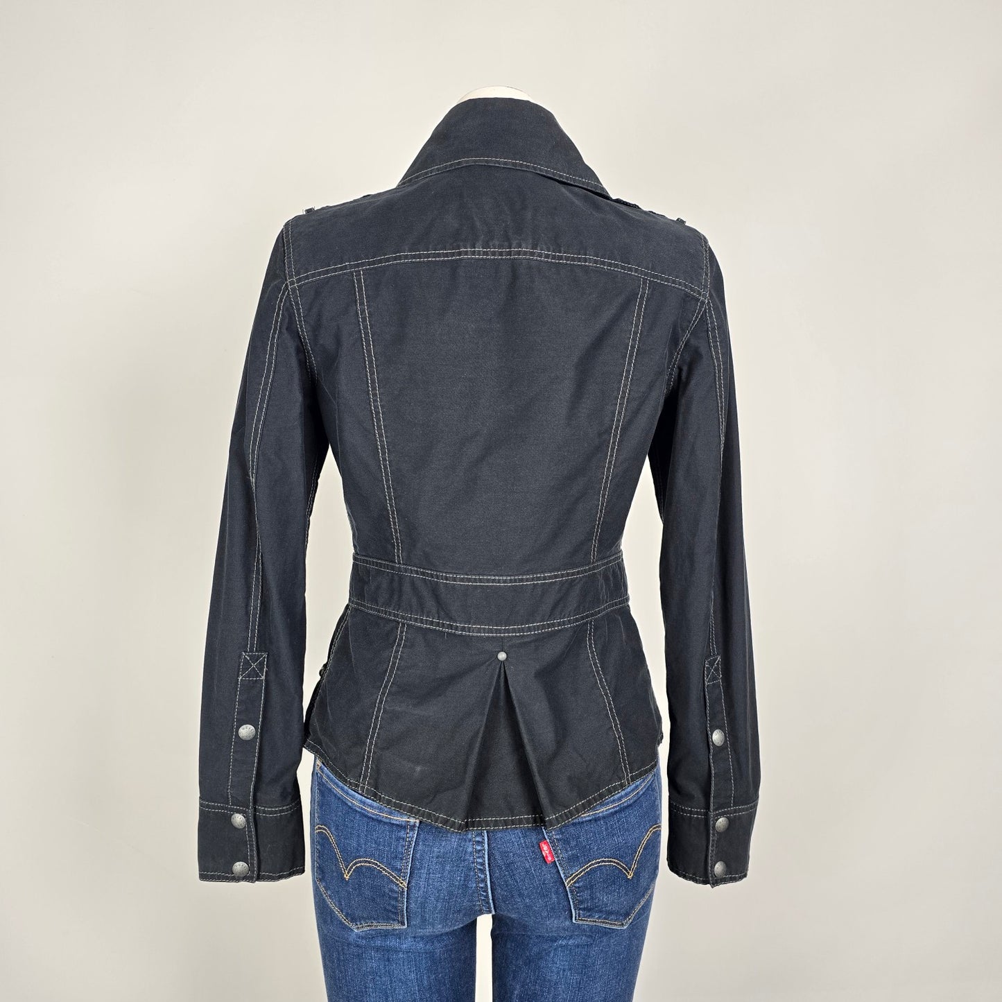 Mexx Black Military Jacket Double Breasted Structured Cotton Blend Size 6