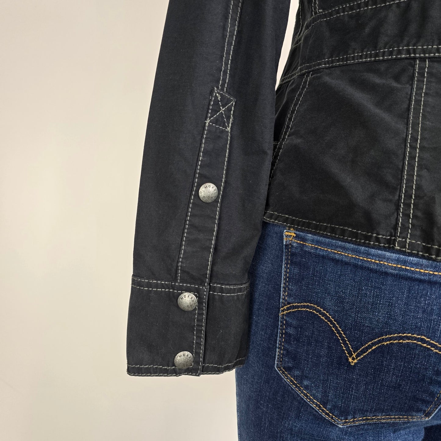 Mexx Black Military Jacket Double Breasted Structured Cotton Blend Size 6