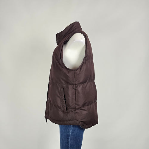 St John’s Bay Brown Puffer Vest Size M Quilted Snap Front Lightweight