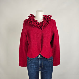 Tribal Red Wool Blazer Textured Collar Statement Jacket Size M