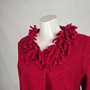 Tribal Red Wool Blazer Textured Collar Statement Jacket Size M