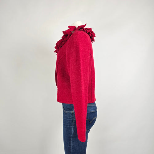 Tribal Red Wool Blazer Textured Collar Statement Jacket Size M