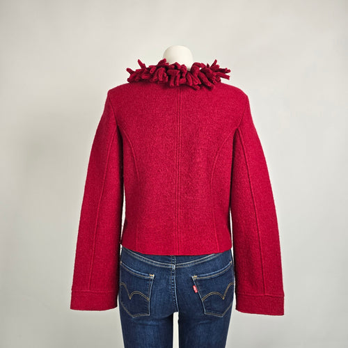 Tribal Red Wool Blazer Textured Collar Statement Jacket Size M