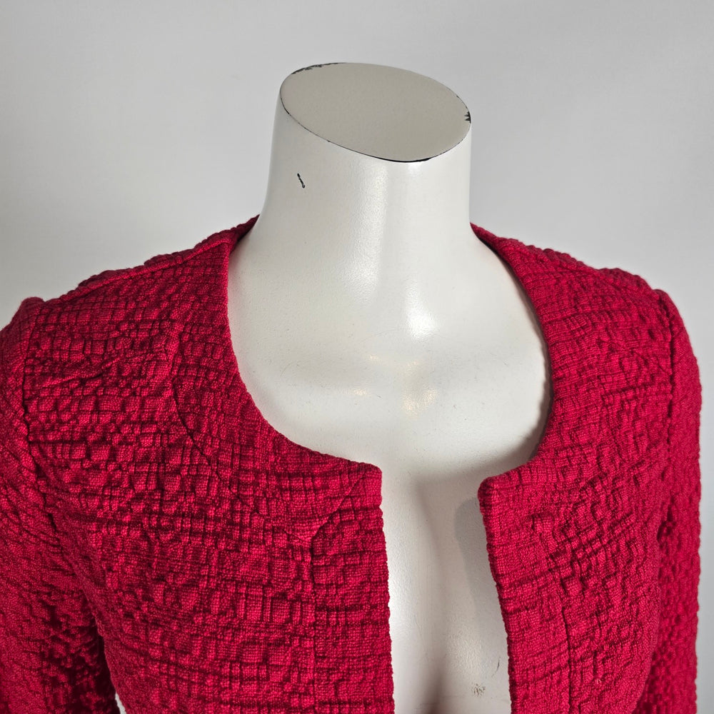 Sandwich Textured Red Blazer Size 6 Cotton Cropped Structured Jacket