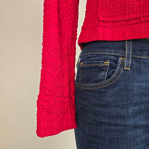 Sandwich Textured Red Blazer Size 6 Cotton Cropped Structured Jacket