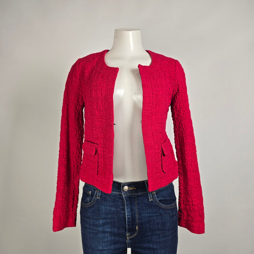 Sandwich Textured Red Blazer Size 6 Cotton Cropped Structured Jacket