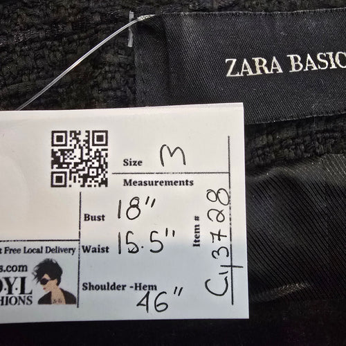 Zara Textured Black Longline Coat Size M Structured Military Button Jacket