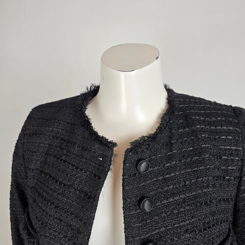 Zara Textured Black Longline Coat Size M Structured Military Button Jacket