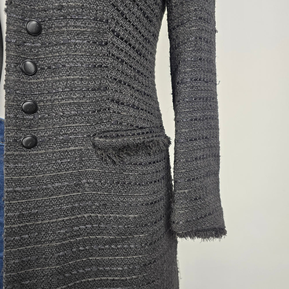 Zara Textured Black Longline Coat Size M Structured Military Button Jacket