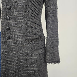 Zara Textured Black Longline Coat Size M Structured Military Button Jacket